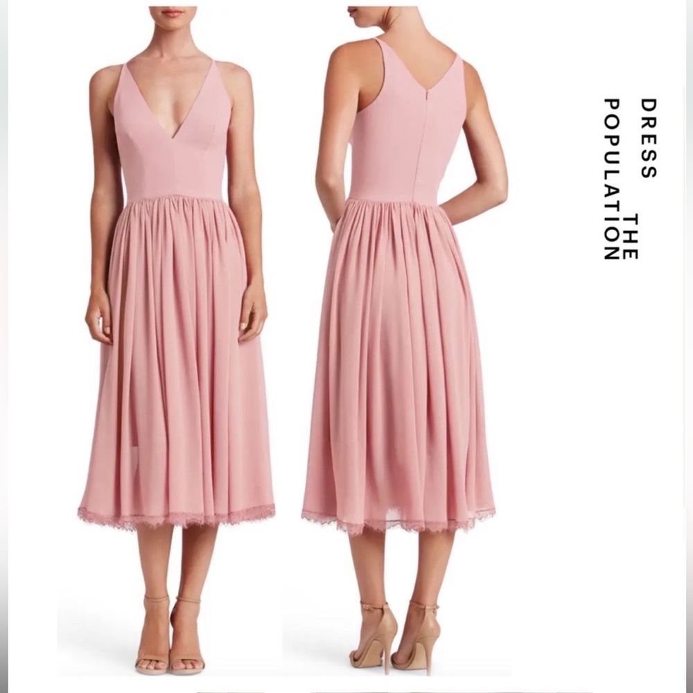 Dress The Population - Alicia Mixed Media Midi Dress - Blush Medium